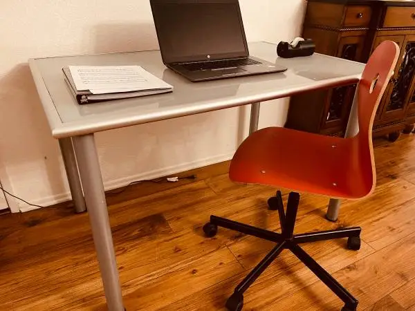 Desk modern style minimalist metal frame frosted glass 4 ft wide