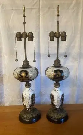 Pair of Antique Oil Table Lamps - Electrified