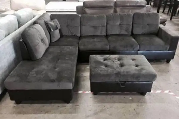 Gray microfiber sectional couch and ottoman