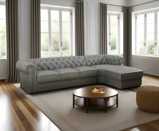 Pottery Barn Gray genuine top grain leather sectional couch