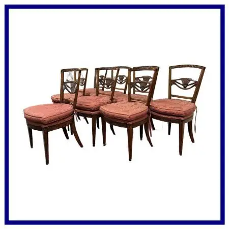 Empire Style Walnut Wood Sheaf Of Wheat Dining Chairs, Set Of Eight