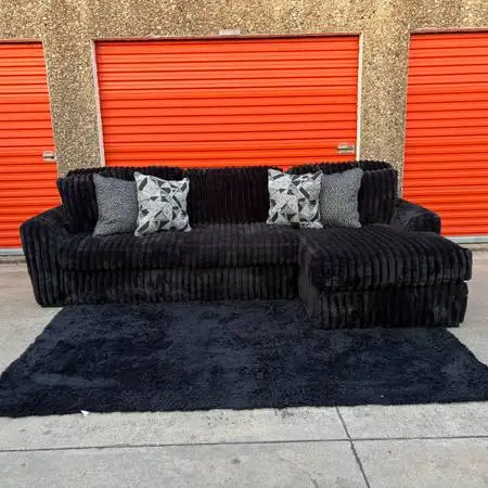 Black L-Shaped Corduroy Sectional Couch - FREE DELIVERY!
