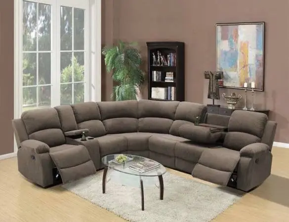 Brown microfiber fully reclining sectional couch