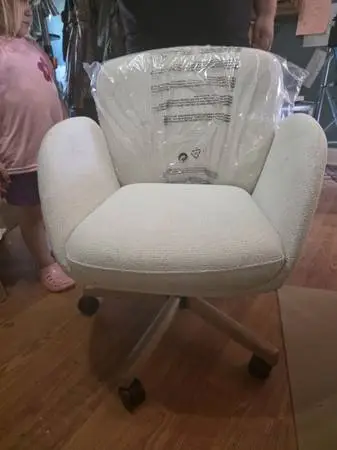 New Modern Beige Upholstered Swivel Office Chair with pedistal and casters adju