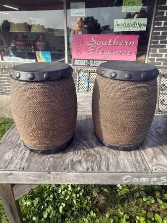 Decorative Woven Stools / Side Tables - Pair