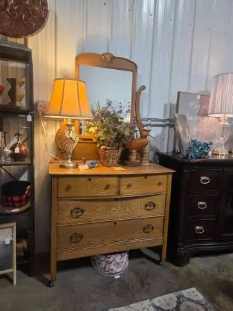Antique Oak Dresser & Mirror