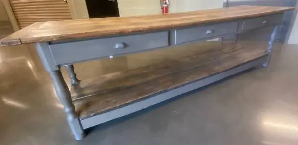 96 Long Antique Plank Table with Lower Shelf - Curated in Spain