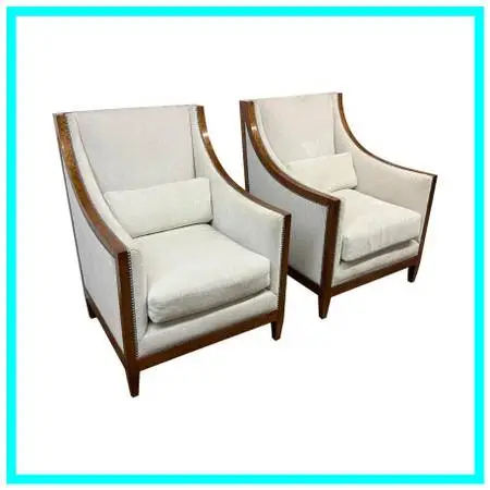 French Modernist Slope Arm Lounge Chairs, Pair. Estimated Price: $7,00