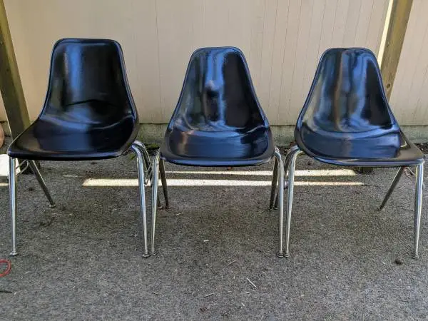 Vintage MCM Molded Fiberglass Stacking Chairs - Set of 3