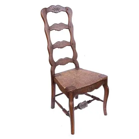 Vintage French Country Ladderback Rush Seat Wood Dining Accent Chair