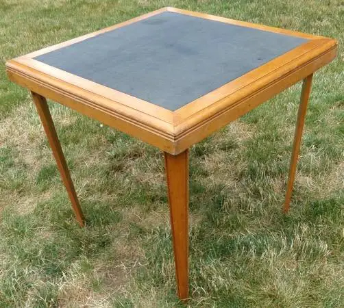 Vintage Stakmore Wood Card Table w/Folding Legs Blue Felt Top