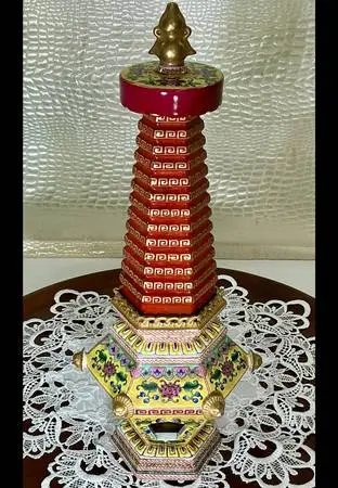 Antique Gilt Porcelain Stupa Pagoda Tower Buddha