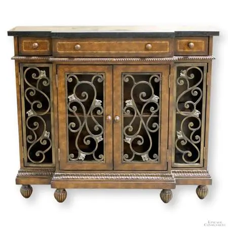 Ambella Home Showcase Hall Cabinet - Elegant Design with Metal Scrol
