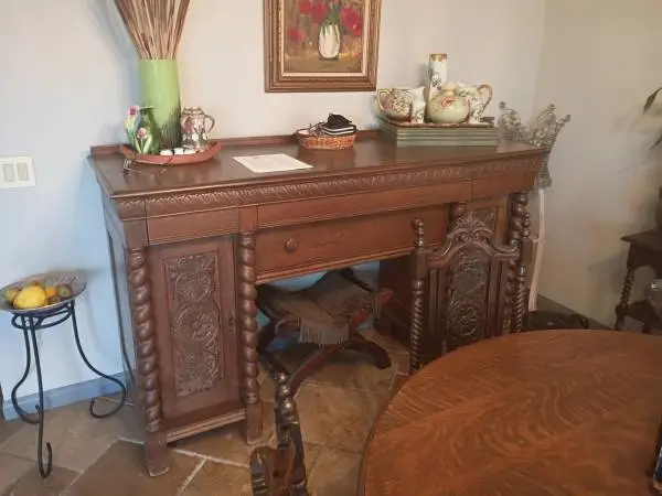 Vintage Solid Oak Dining Table and Dining Server