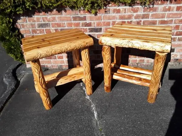 Log Cabin/Log Home Matching Set of End-Tables-