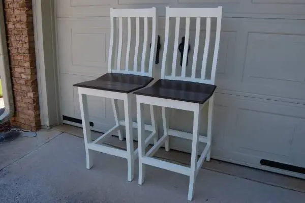 Two White Wooden Farmhouse Bar Height Bar Stools