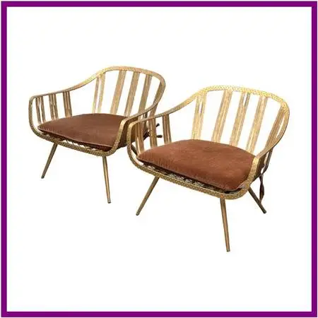Cb2 Gala Gold Lounge Chairs, Pair