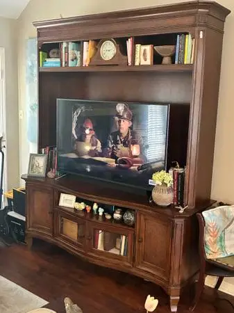 Entertainment Center-Two Piece Solid Wood Construction. Very nice!