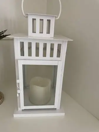Indoor/Outdoor new white Borrby Ikea pair of lanterns with led candles