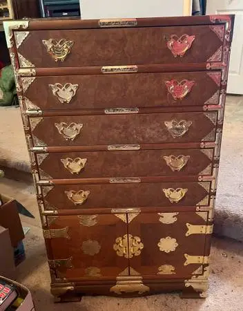 Elm Burl Brass Bound Cabinet