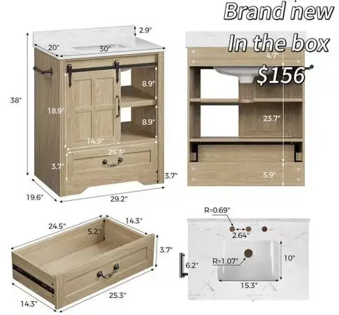 IRONCK Bathroom Vanity with Sink, 30 Inch Bathroom Sink Cabinet