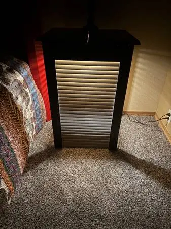 Unique Custom Made Black W/Gray Louvers Side Table W/Light Inside