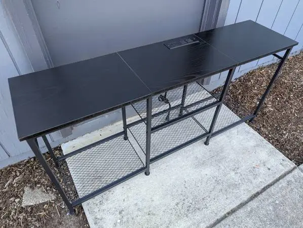 Black TV Stand With Wire Shelves,Built-in Charging Station And Outlets