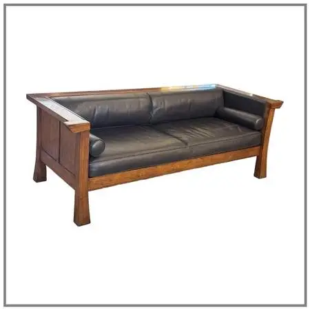 Maria Yee Cambria Leather + Wood Sofa