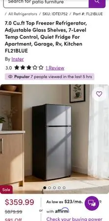 Brand New Small 7 cubic ft Refrigerator