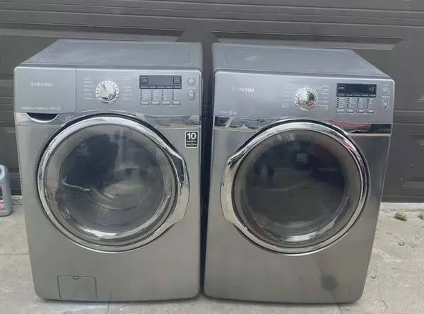 Samsung steam Grey front load washer and gas dryer