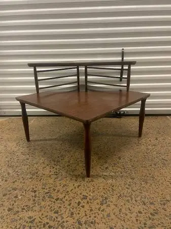 Vintage walnut laminate mid century modern corner side table