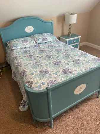 Full size bed and two dressers night stand mattress and box springs