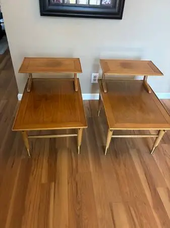 Set of 2 Mid Century Modern Lane Altavista Copenhagen Two Tier Walnut