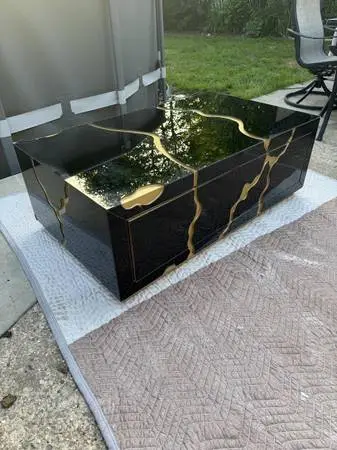 COFFEE TABLE, MADE OF WOOD AND GLASS, 4 DRAWRS  NEW