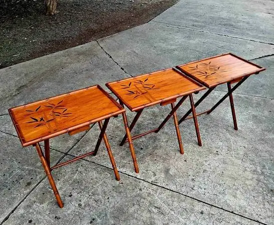 Mid Century Modern Bamboo & Rattan Folding Trays