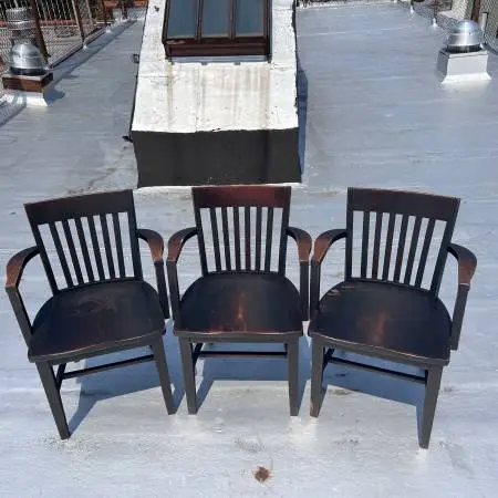 SK PIERCE & SON ~ Set of 3 Antique Wooden Bankers Armchairs
