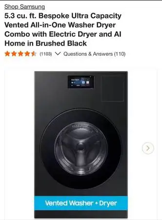 Samsung Vented All-in-One Washer Dryer Combo with Electric Dryer