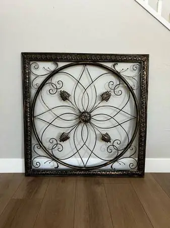40x40 LARGE Bronze and Gold Wrought Iron Square Metal Wall Decor Indoor Outdoor
