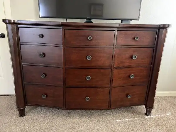 Dark Wood 12-Drawer Bow Front Dresser