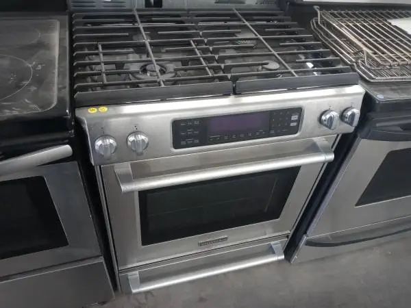 ★KitchenAid stainless steel 4-burner dual-fuel slide-in range