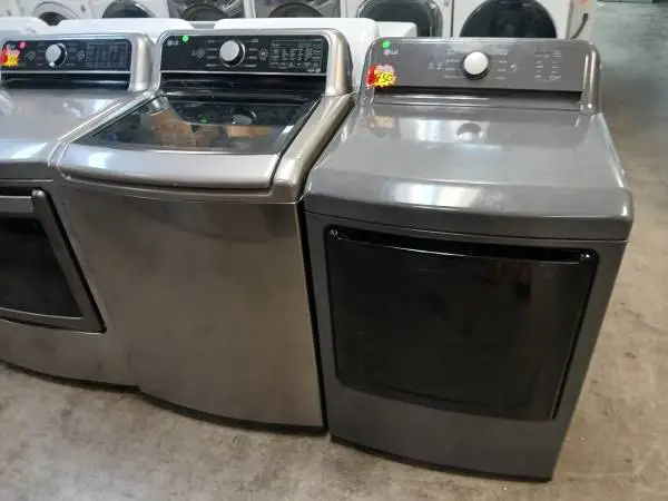 Lg Grey steam smart top load washer with Agitator and gas dryer