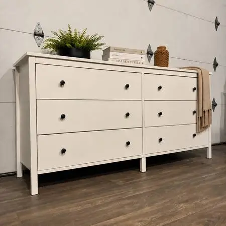 Modern White Dresser w/ Black Knobs – Like New