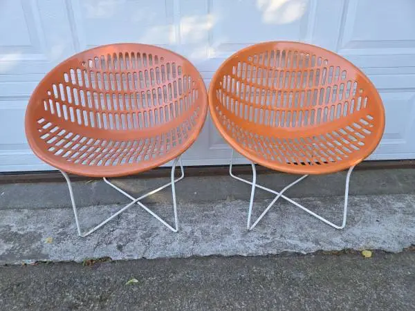 PAIR of Mid-Century Modern ORANGE Patio Chairs