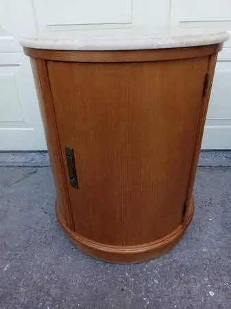 STANLEY MARBLE TOP DRUM TABLE CABINET