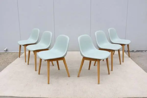 Danish Iskos-Berlin for Muuto Blue Leather Fiber Side Chairs, Set of 6