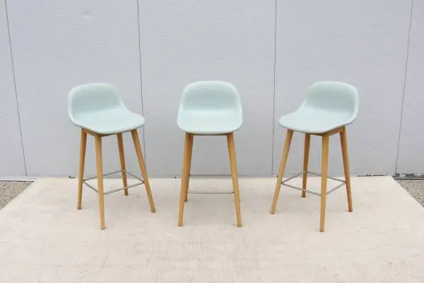 Danish Iskos-Berlin for Muuto 3 Leather Fiber Counter Stools Wood Base