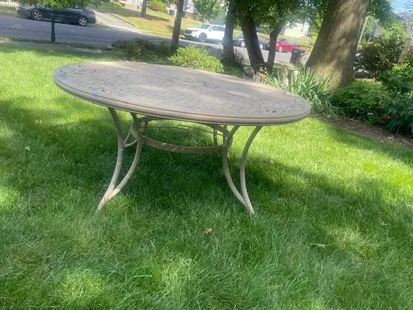 60” cast aluminum beige patio table