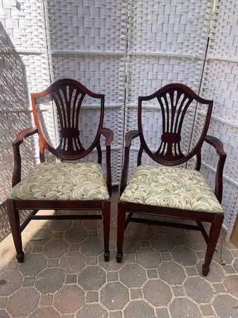 Pair of antique mahogany shield back arm chairs