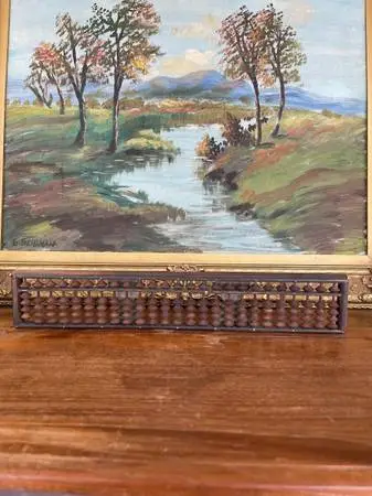Likely Antique Japanese Abacus with Wood Frame and Patinaed Beads.