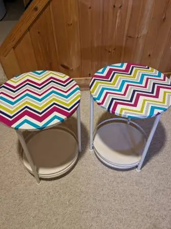 Patterned Circular Round Side End Tables (Set of 2)